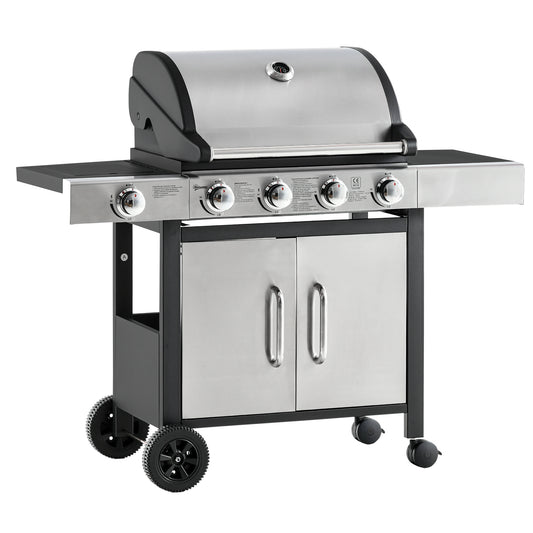 Gas Barbecue Grill 4+1 Burner Garden Smoker BBQ Trolley w/ Side