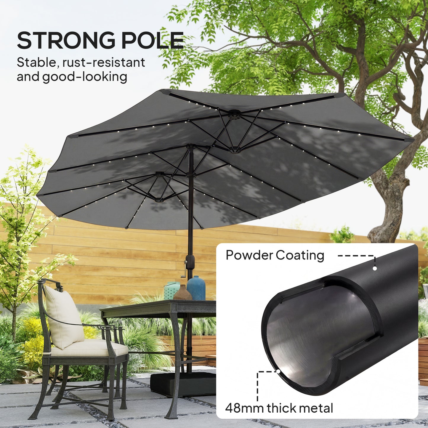 Patio Umbrella Double-Sided Outdoor Umbrella with Solar Lights Base