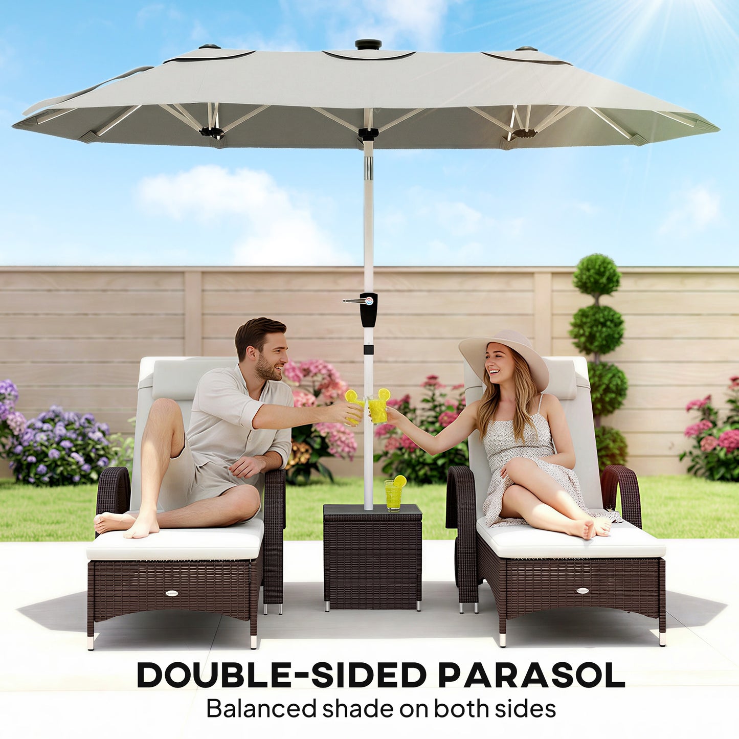 3 m Double-Sided Garden Parasol with LED Solar Lights