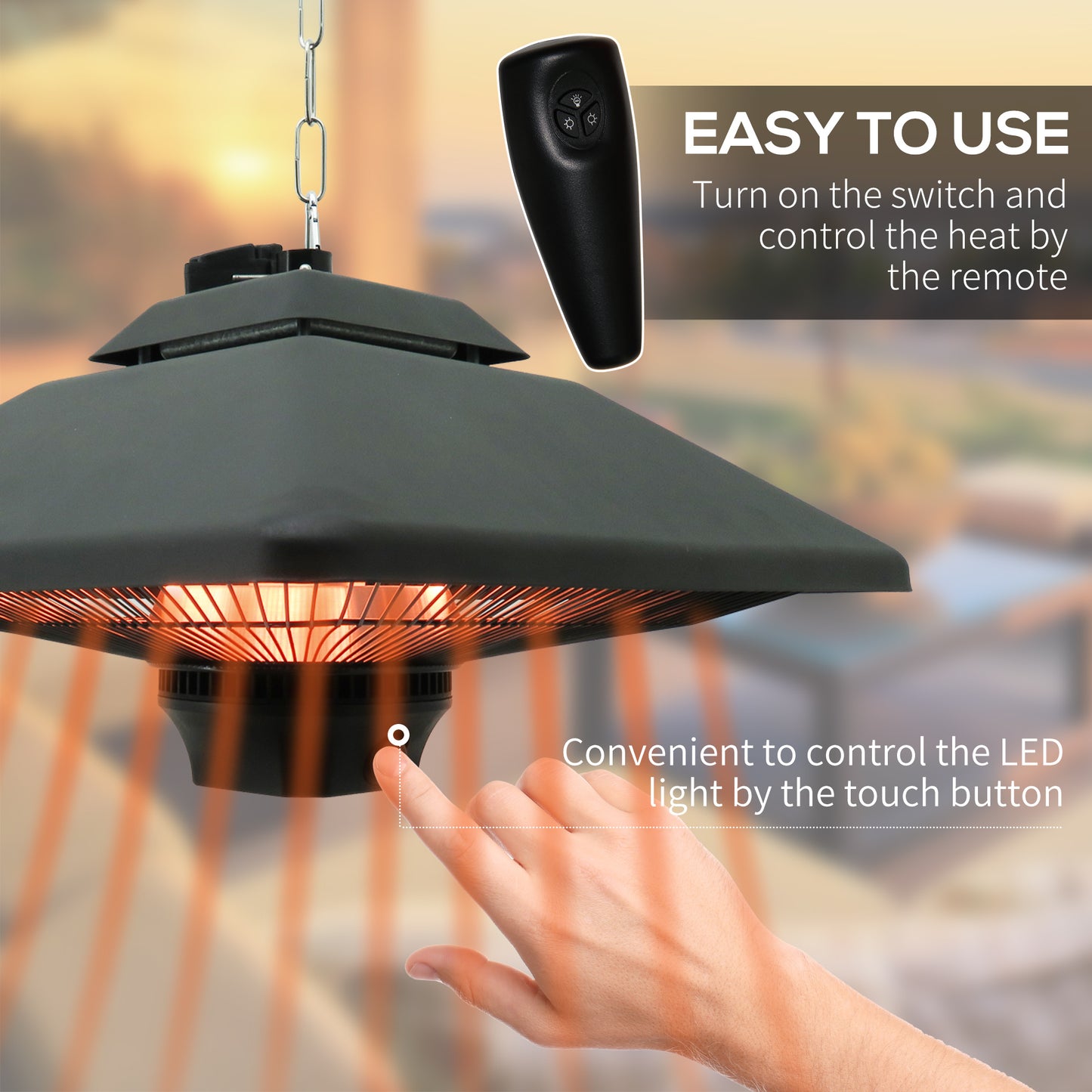 Hanging Electric Patio Heater with 2 Power Settings