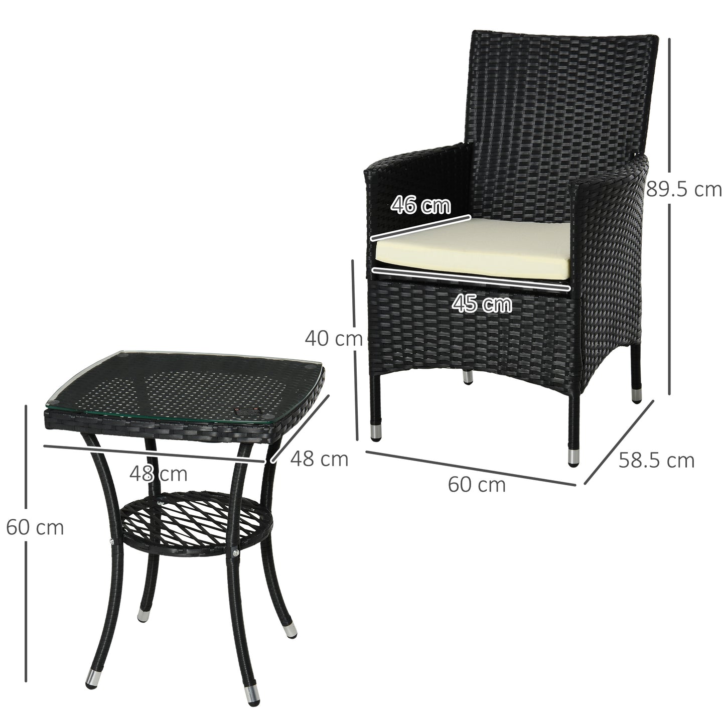 3 Pieces Rattan Bistro Set