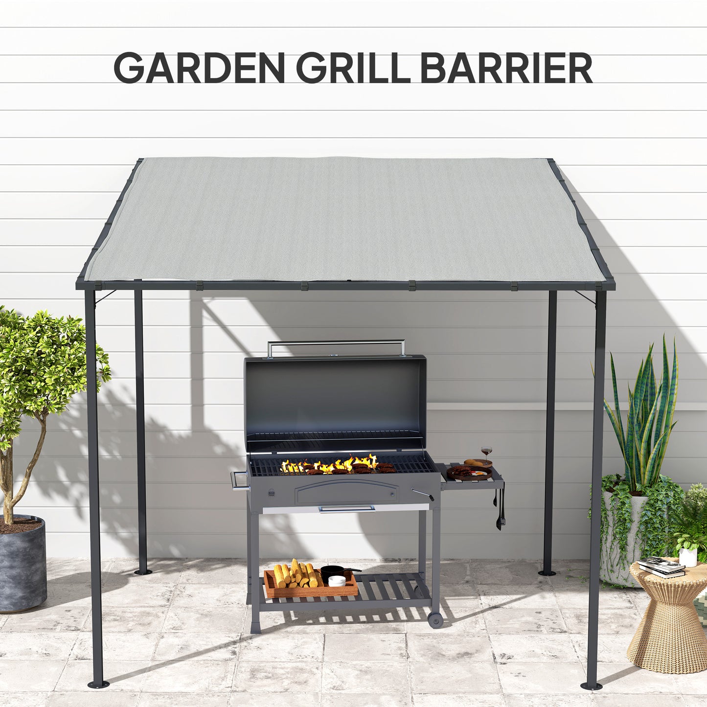 2.4 x 2.4 m Wall Mounted Pergola Gazebo with PA Coating Fabric (1)