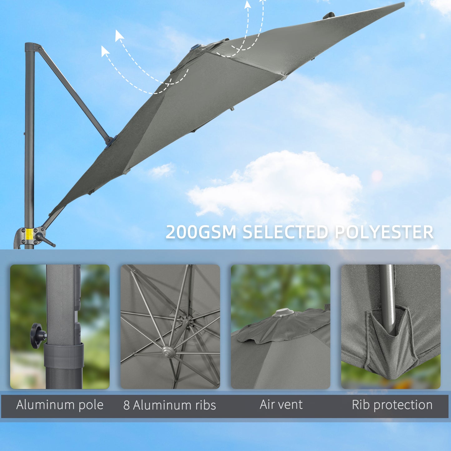 3 x 3(m) Cantilever Parasol with Cross Base