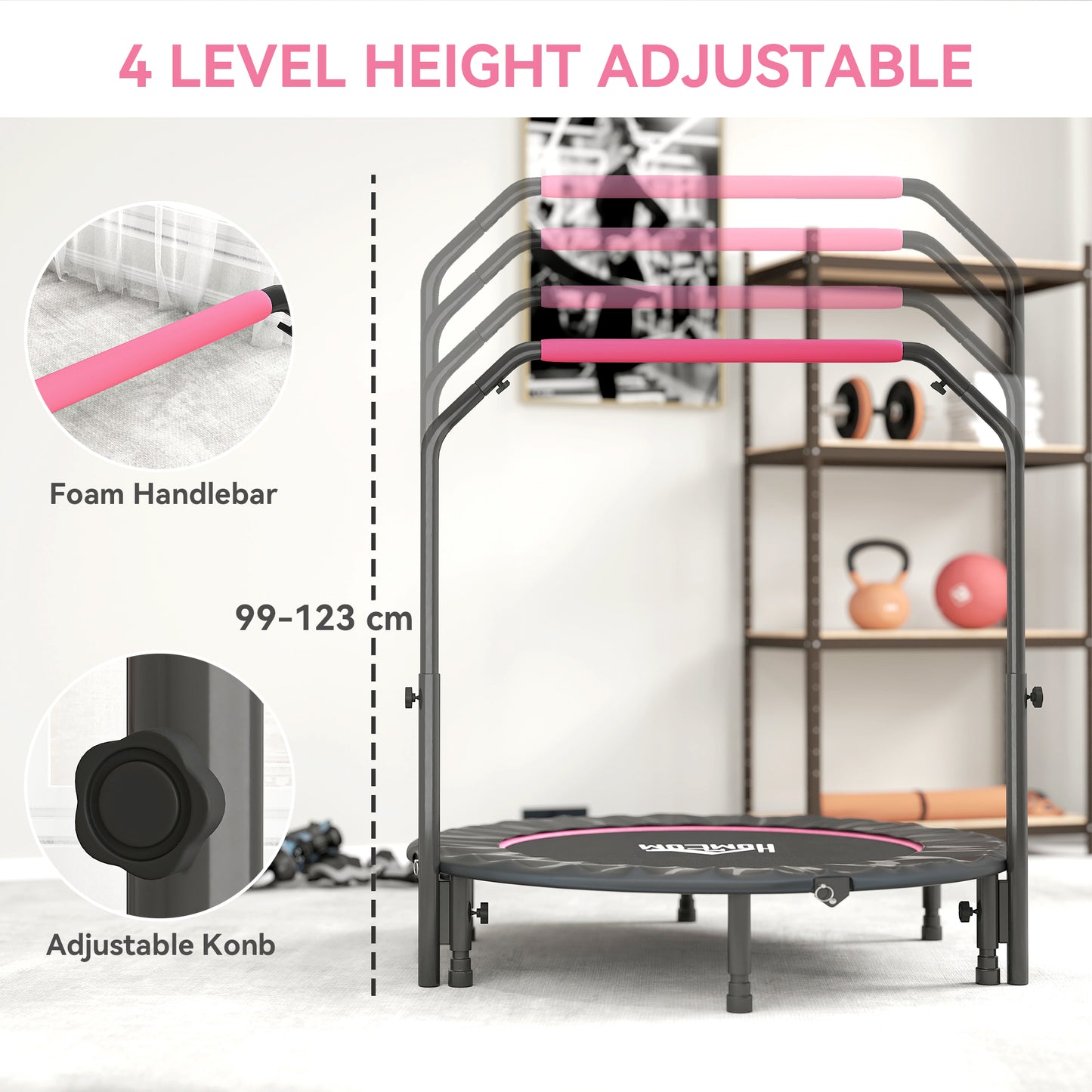 48" Foldable Mini Fitness Trampoline, with Adjustable Foam Handle