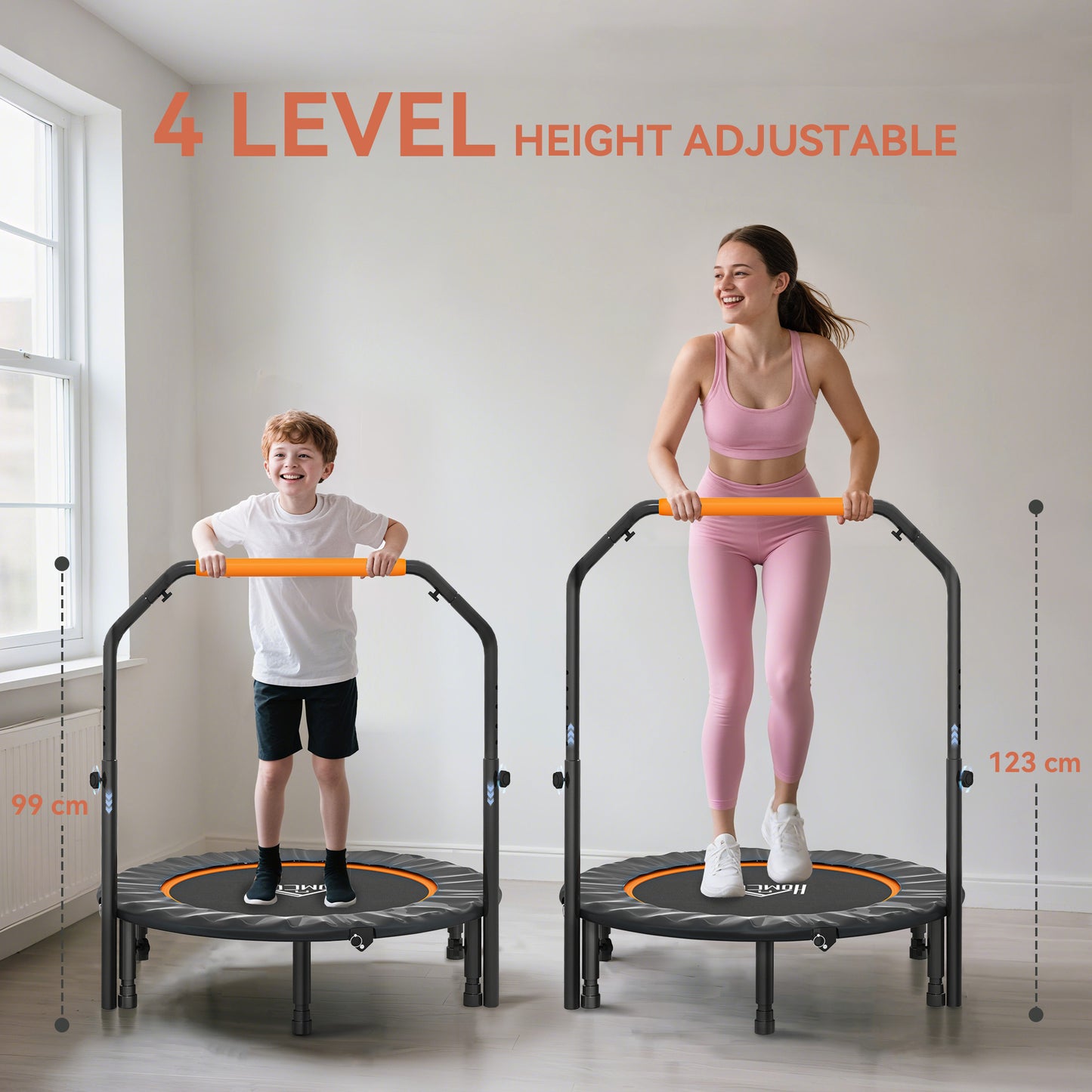40" Foldable Mini Fitness Trampoline, with Adjustable Foam Handle