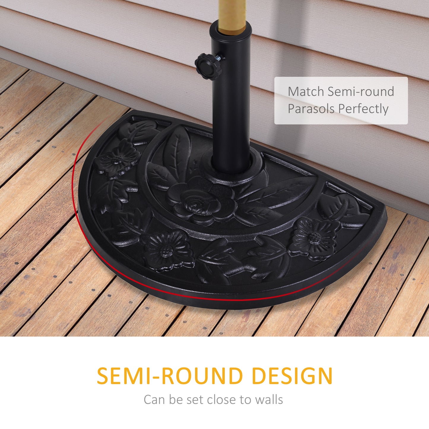 9kg Resin Parasol Base, Half Round Umbrella Stand with Floral Design