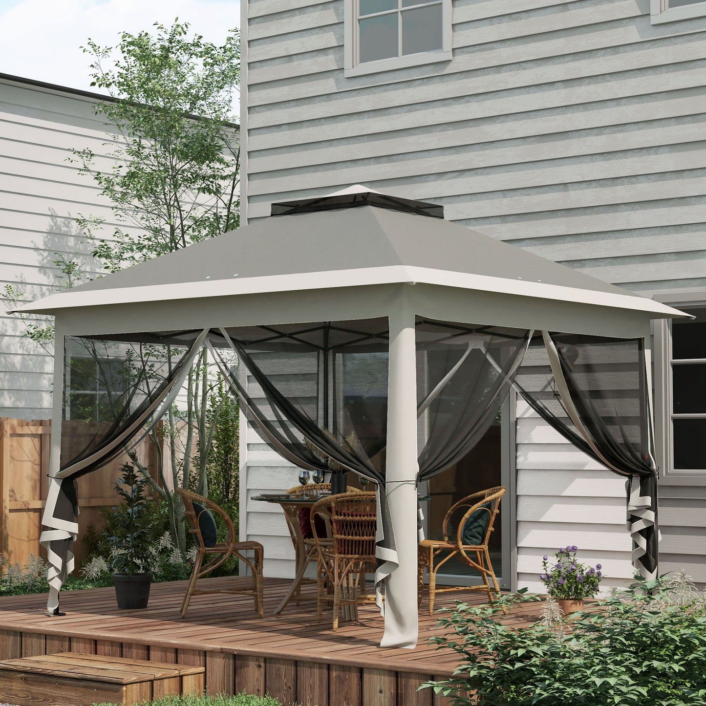 Pop Up Canopy Tent with Double Roof, Zipped Mesh Sidewalls