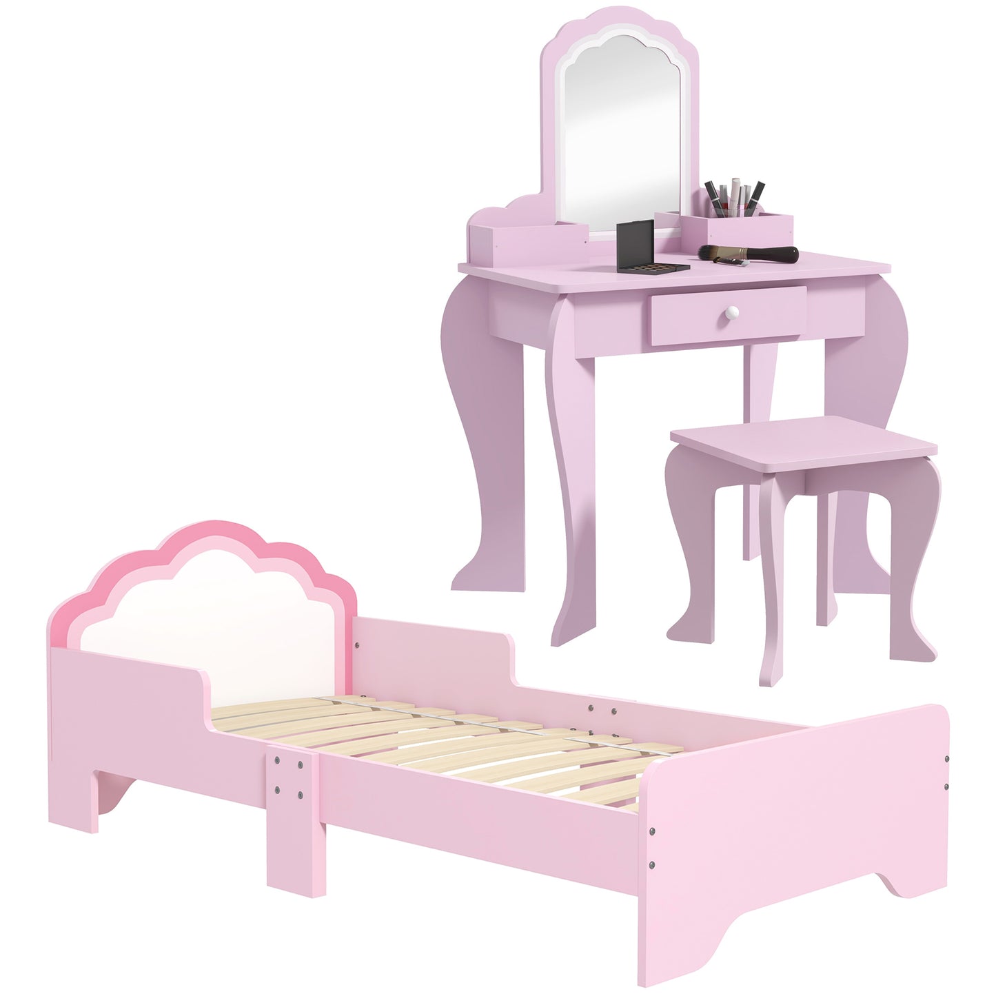 Wooden Kids Bedroom Furniture Set with Kids Dressing Table, Stool (2)
