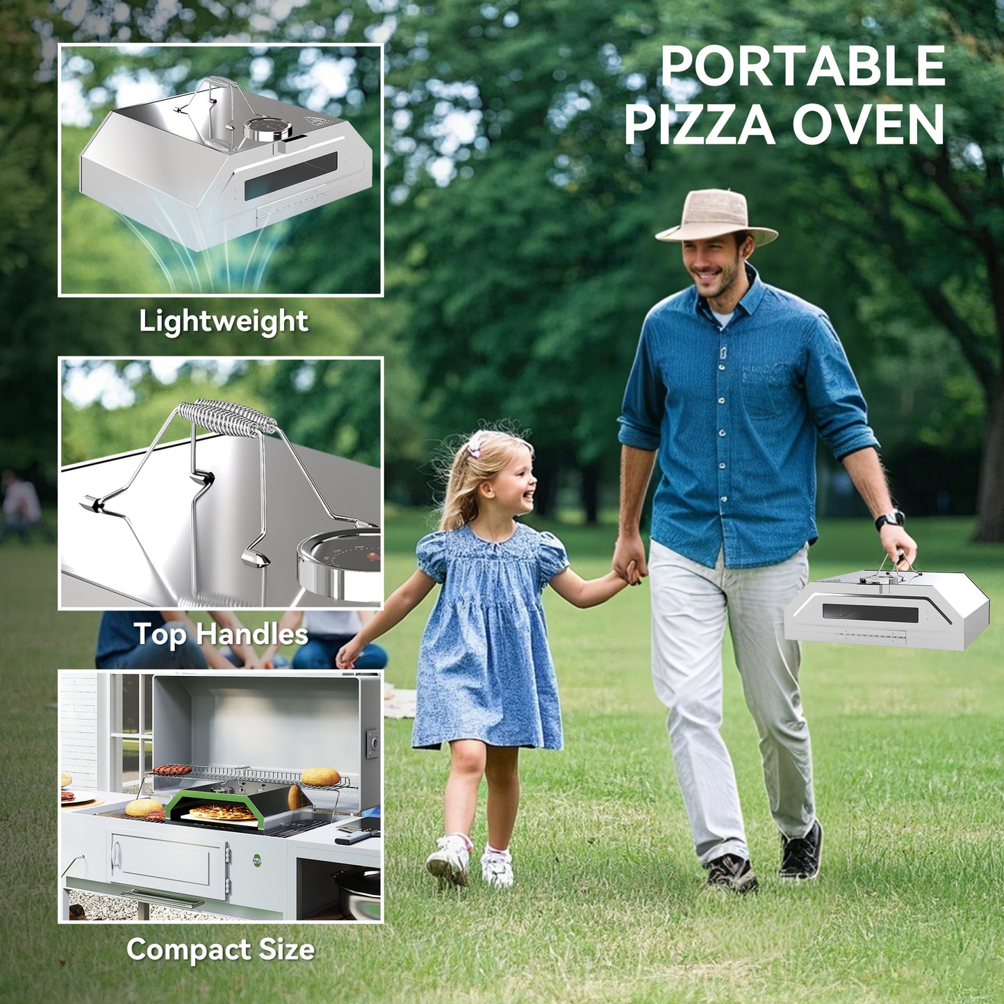 8 in Portable Stainless Steel BBQ Grill Top Pizza Oven