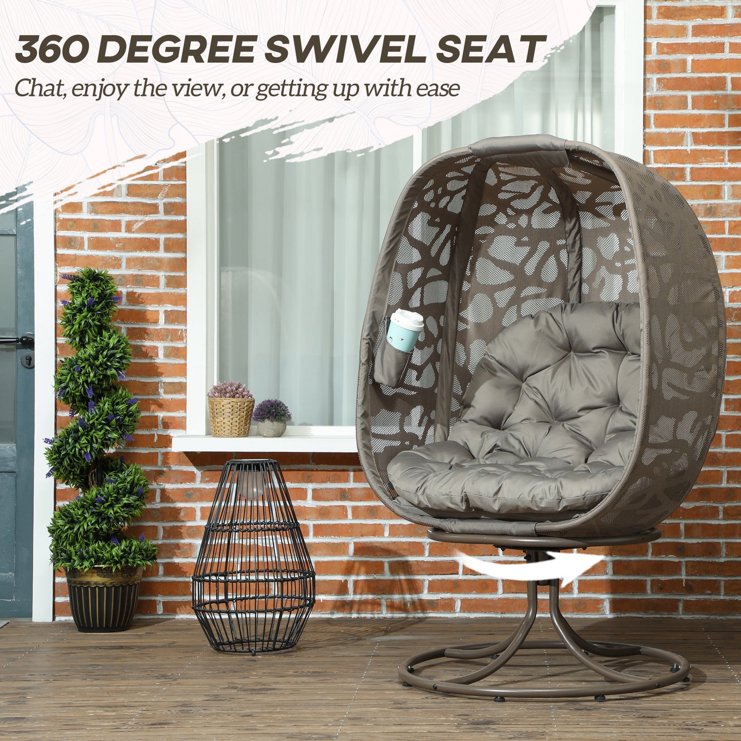 Swivel Egg Chair with Cushions, Foldable Basket Seat and Metal Frame (1)