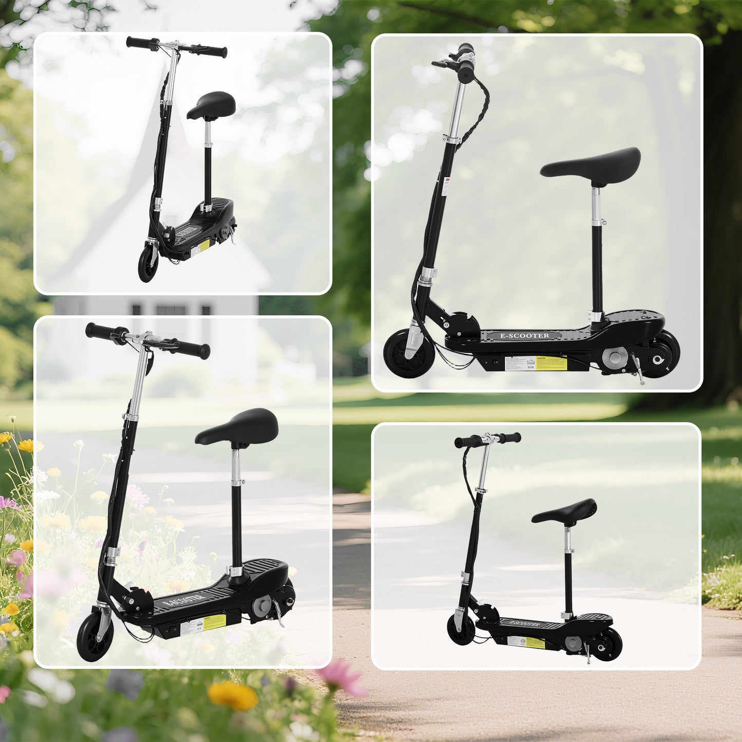 Powered Electric Scooter Ride-On, with Brakes, Adjustable Seat