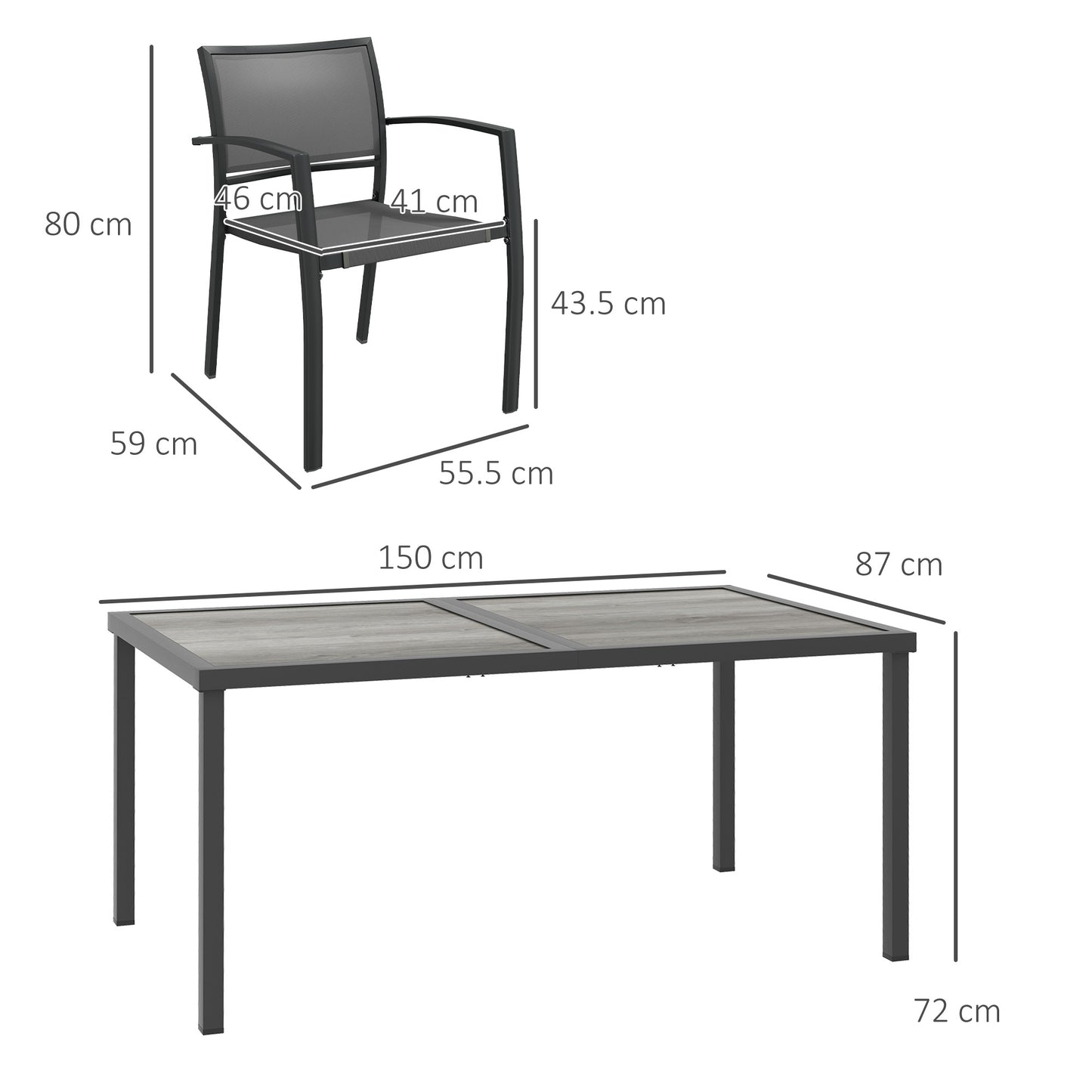 Five-Piece Casual Outdoor Dining Set, with Wood-Effect Table