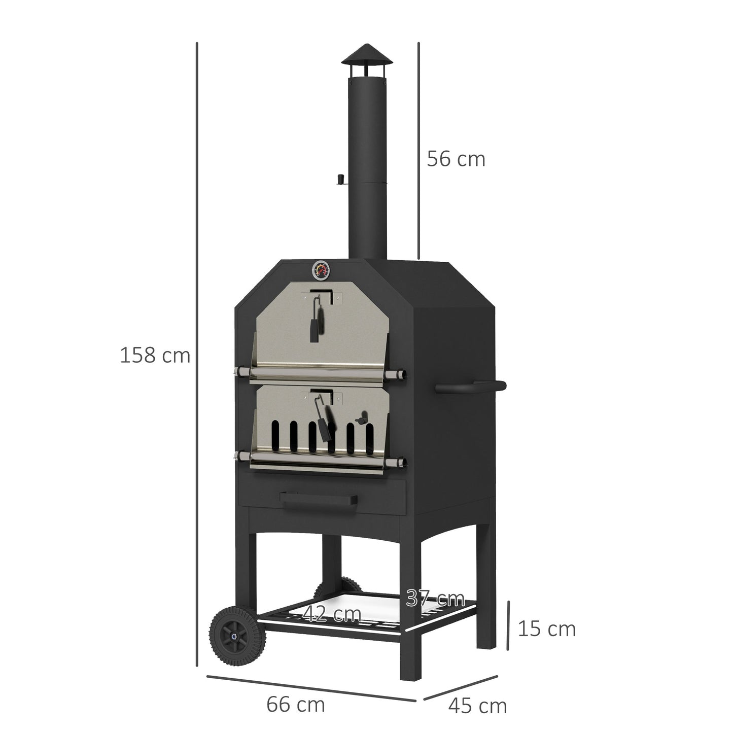 Steel 3-Tier Outdoor Pizza Oven Charcoal BBQ Grill