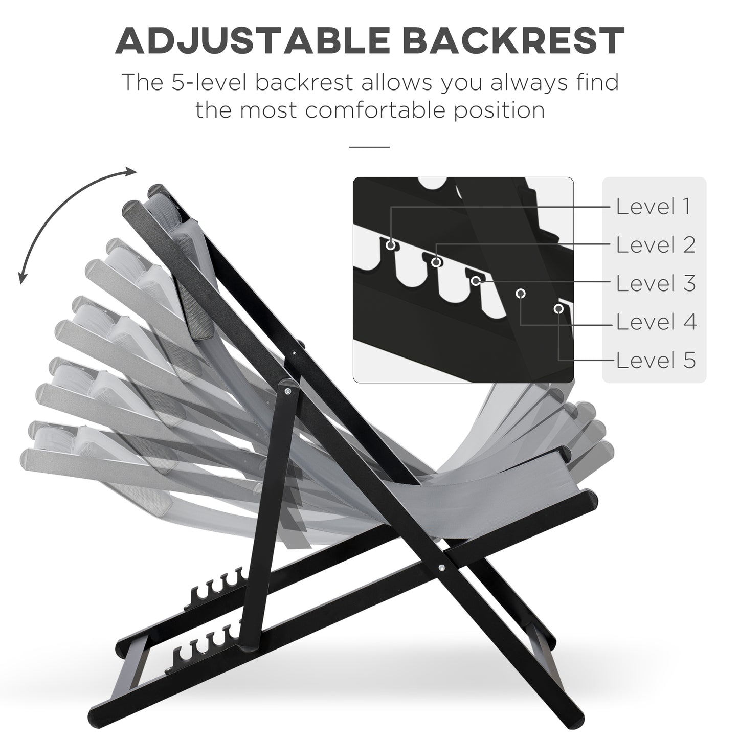 Set of 2 Folding Garden Beach Aluminium Frame Deck Chairs