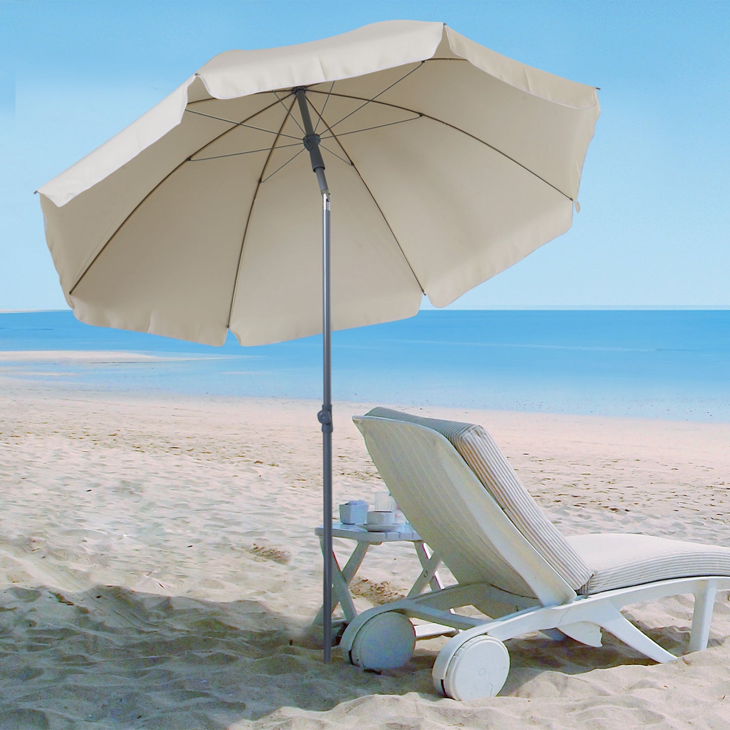 2.2m Beach Umbrella, Portable Parasol with Tilting Function