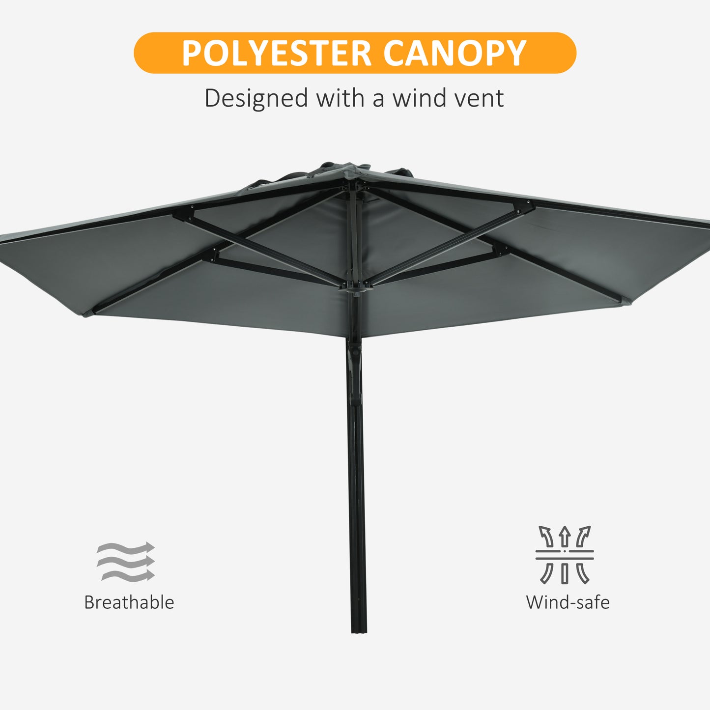 2.5m Wall Mounted Parasol, Hand to Push Outdoor Patio Umbrella