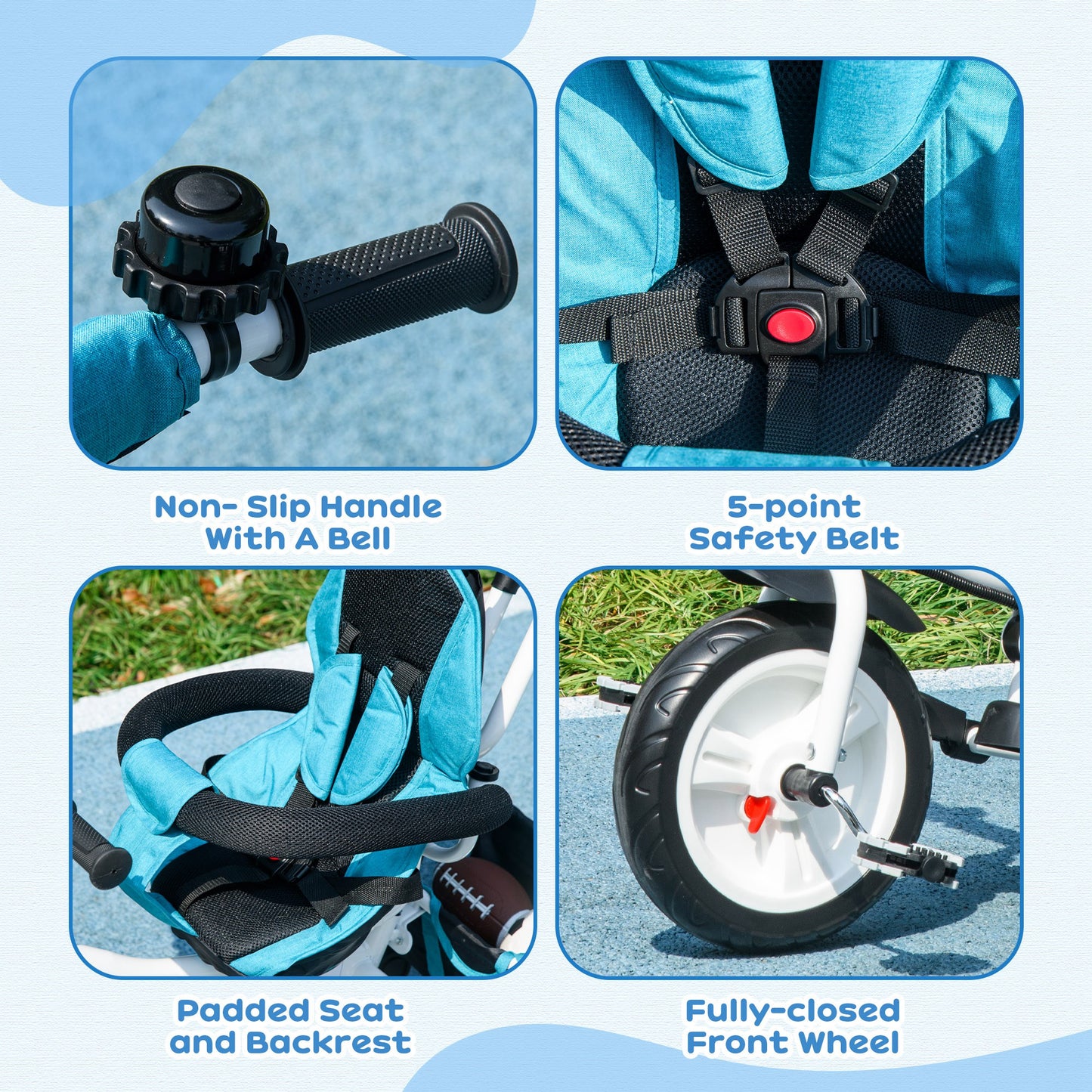 6 in 1 Kids Trike Push Bike w/ Push Handle, Canopy