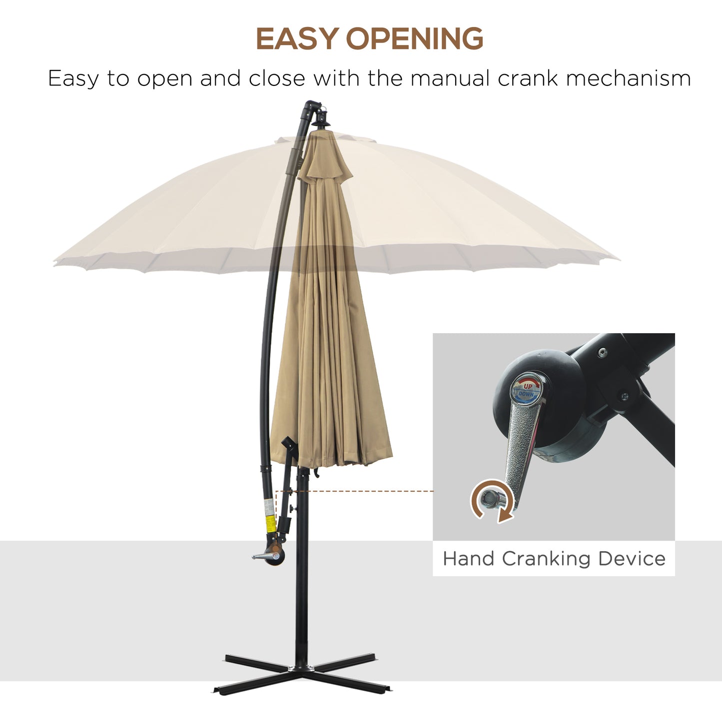 3(m) Cantilever Umbrella 18 Ribs & Vents Adjustable Angle for Patio