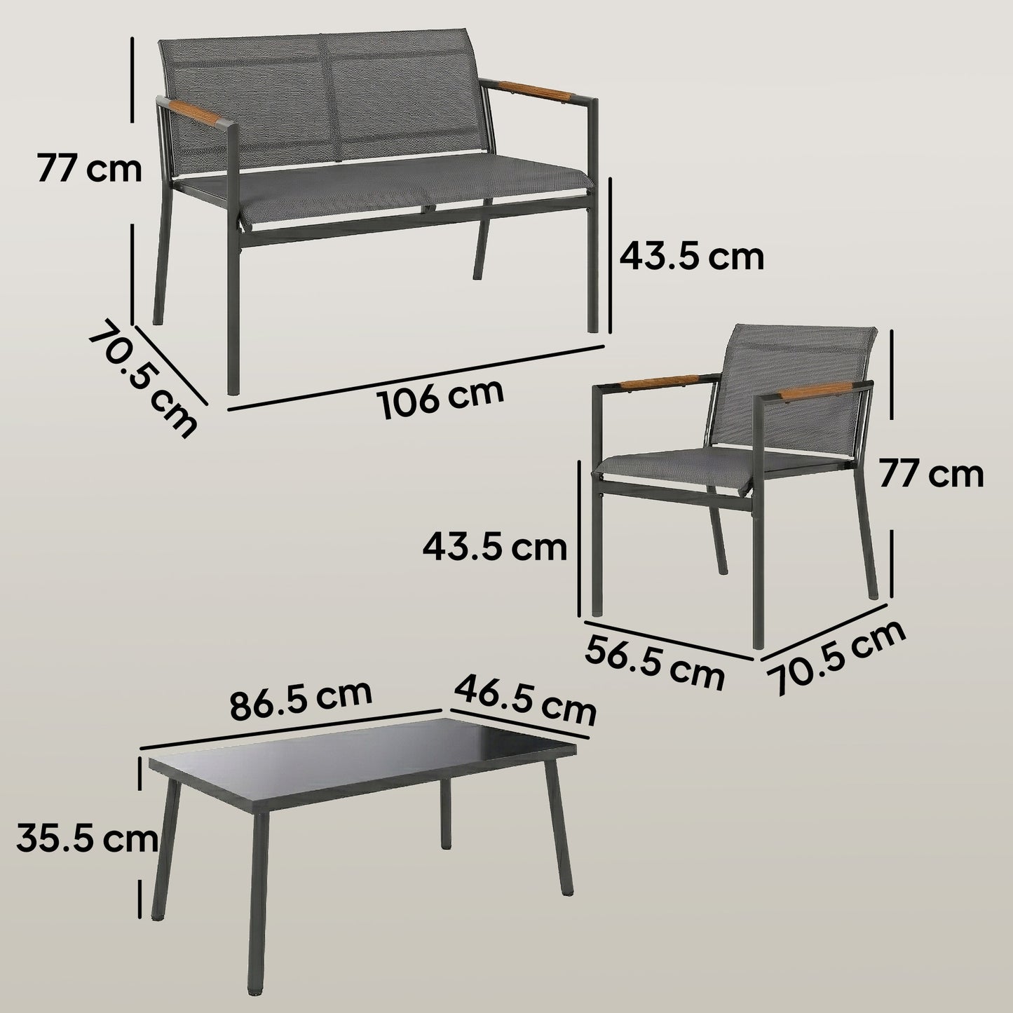 4 Seater Garden Furniture Set with Loveseat, Armchairs, Table