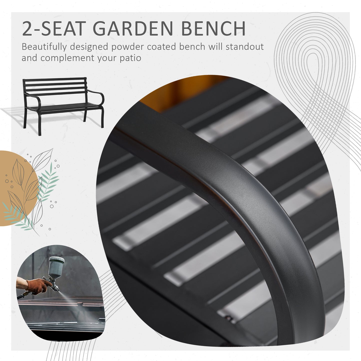 Stylish 2 Seater Metal Garden Porch Chair Bench Stable Patio