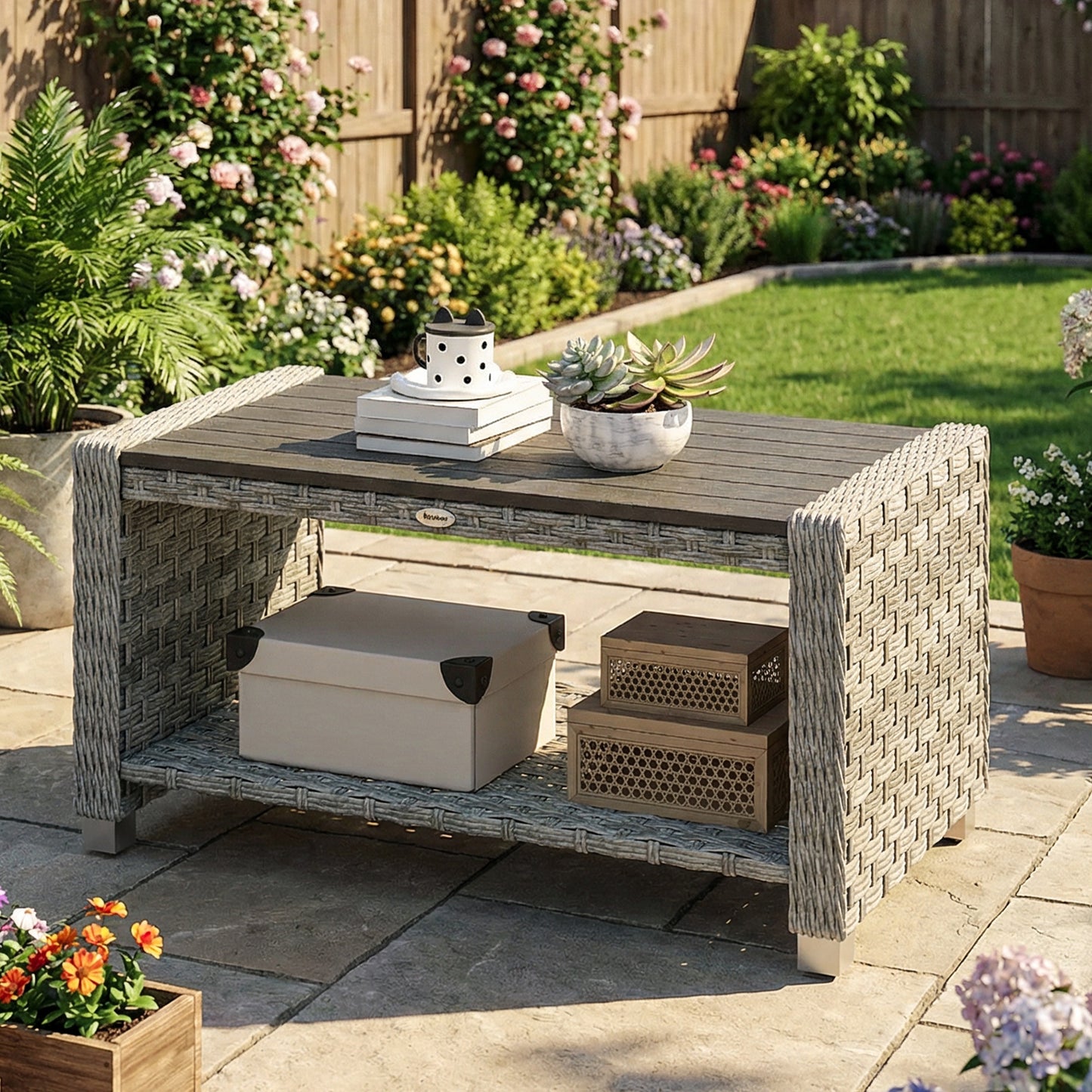 Outdoor Coffee Table with Storage Shelf