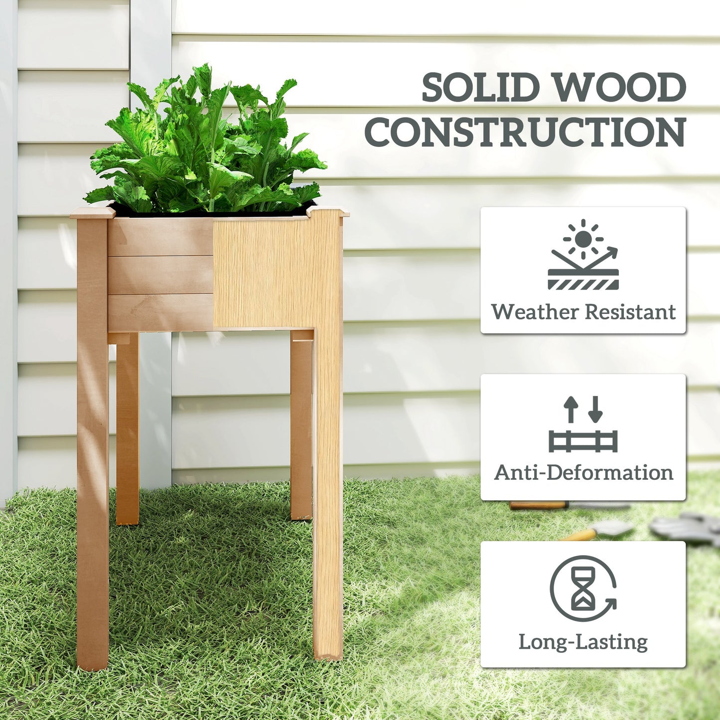 Garden Wooden Planters， Rectangular Raised Bed,Flower Box