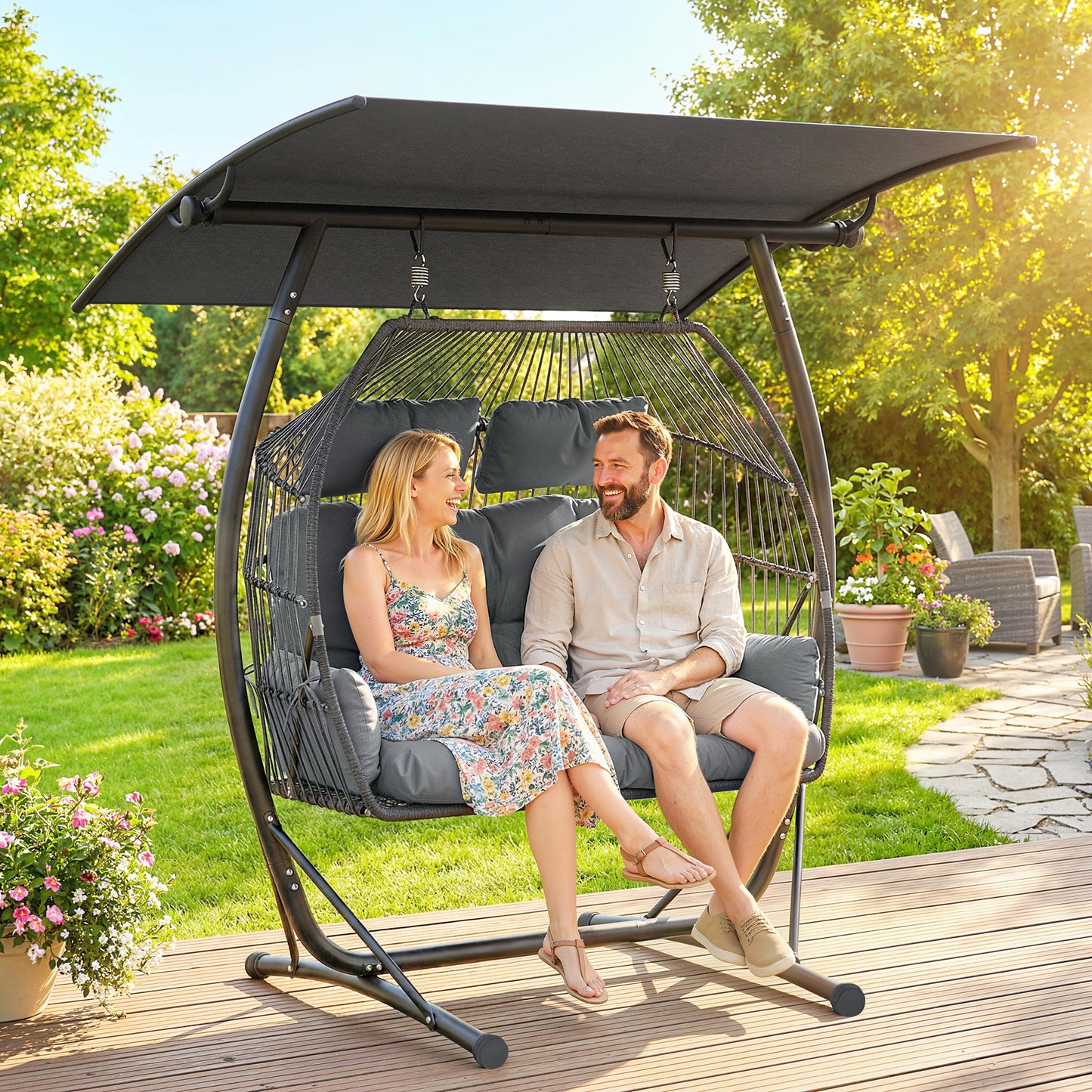 Double Hanging Egg Chair with Canopy