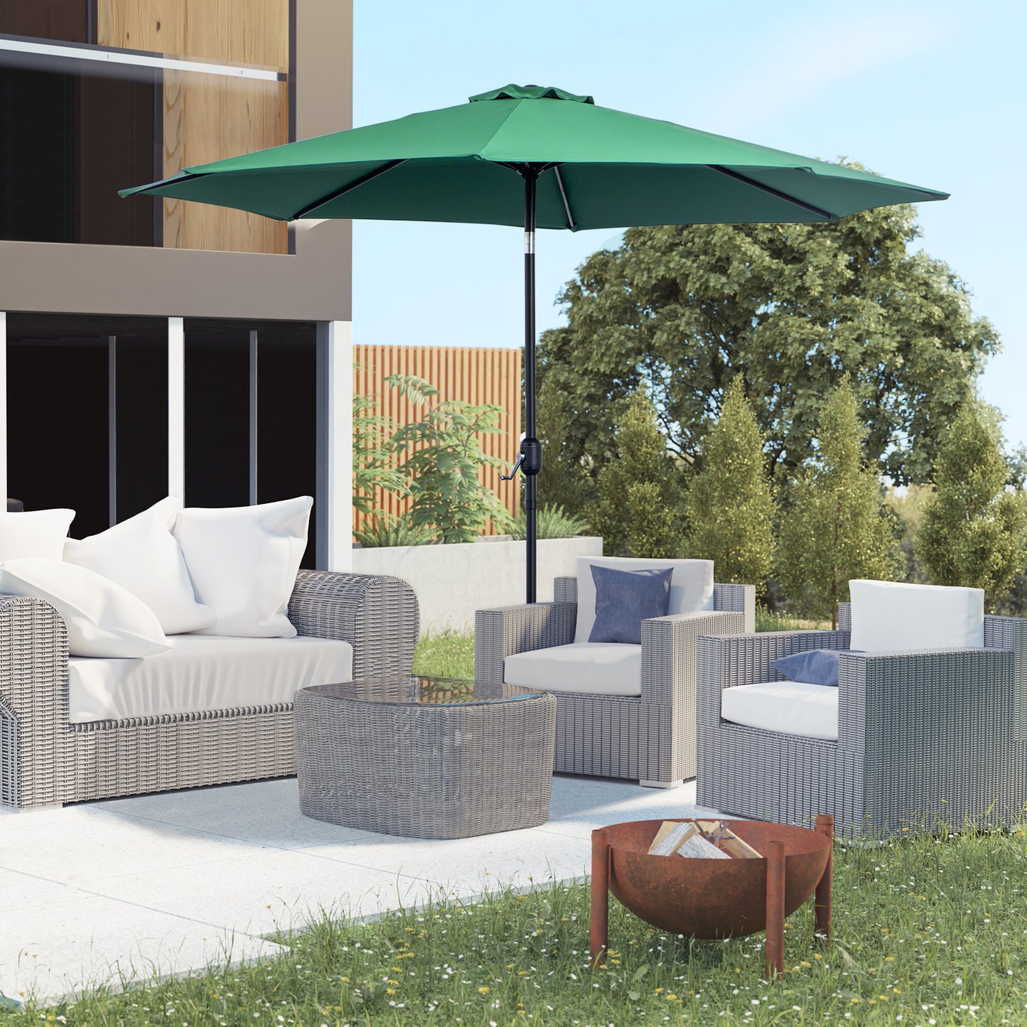 3(m) Tilting Parasol Garden Umbrellas, Outdoor Sun Shade with 8 Ribs