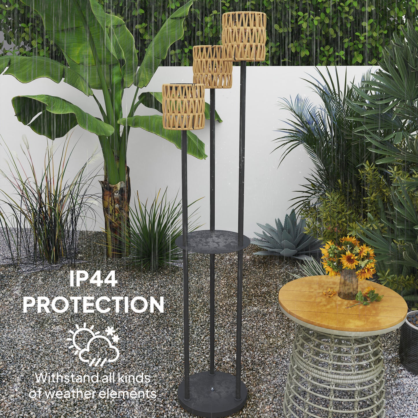 Boho Rattan Floor Lamp, 3-Lights Rattan Lamp with Shelf
