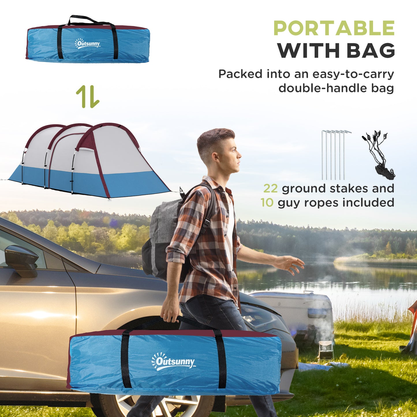 Camping Tent, Large Tunnel Tent with Bedroom and Living Area