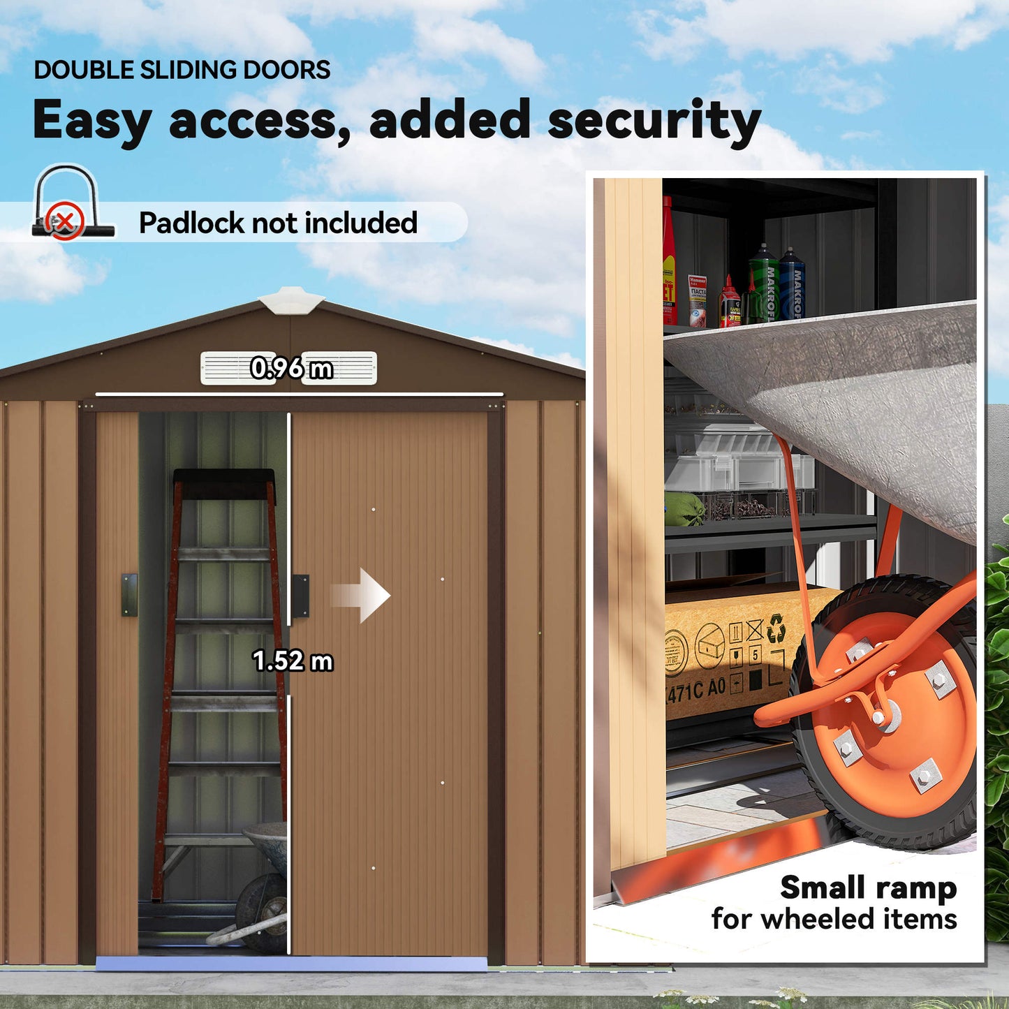 7 x 4ft Lockable Metal Garden Tool Storage Shed