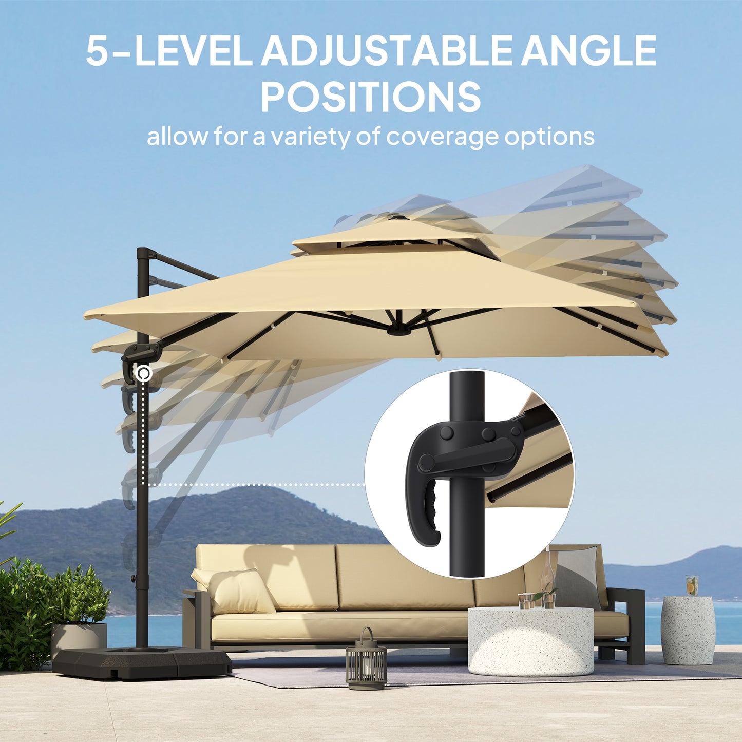 2.7 x 2.7 m Cantilever Parasol with Aluminium Frame, Crank and Tilt