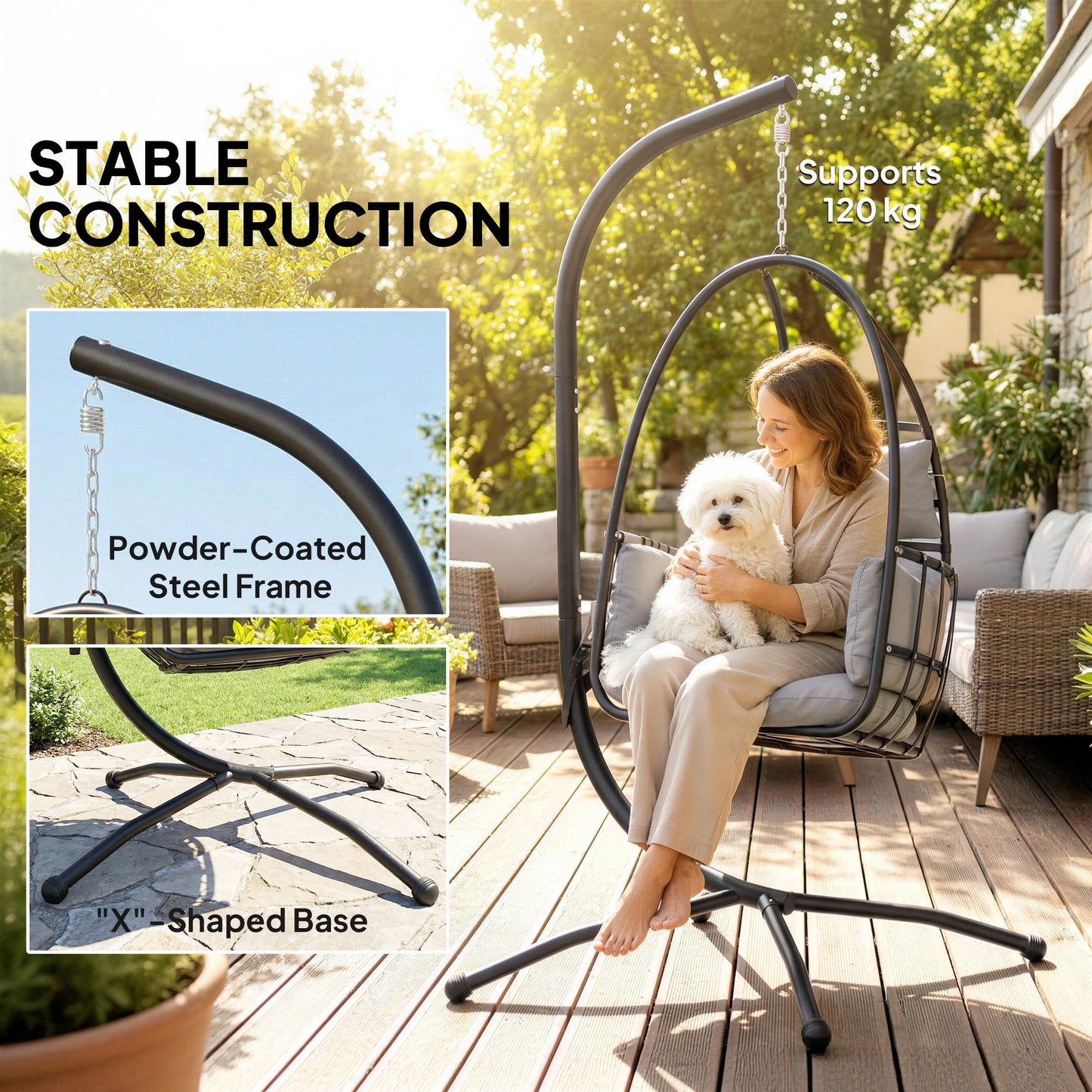 Hanging Egg Chair, Indoor Outdoor Swinging Hammock Chair with Stand