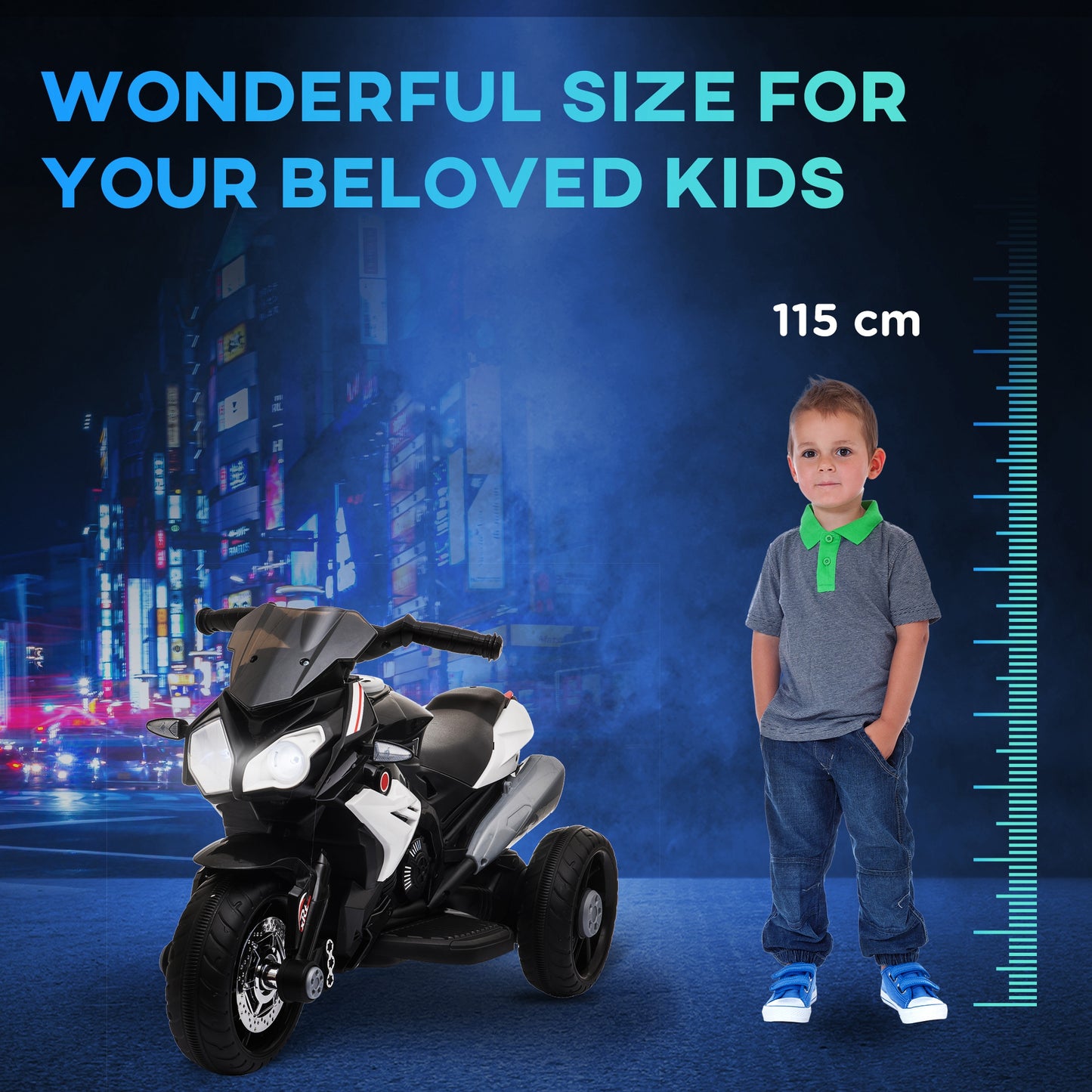 Kids Electric Motorcycle Ride-On Toy, with Three Wheels, Music, Horn