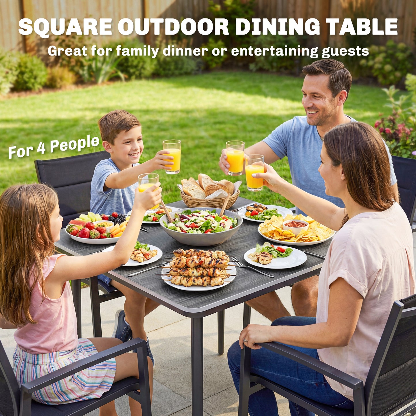 Garden Dining Table for 4, 85 cm Square Outdoor Table