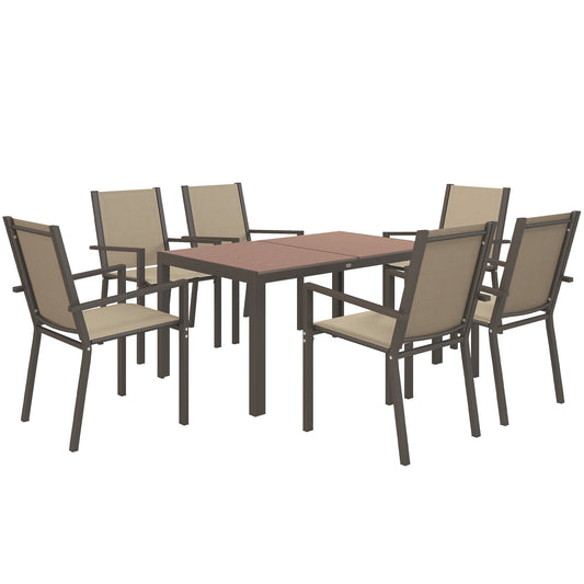 Seven-Piece Garden Dining Set, with Plastic Wood-Top Table