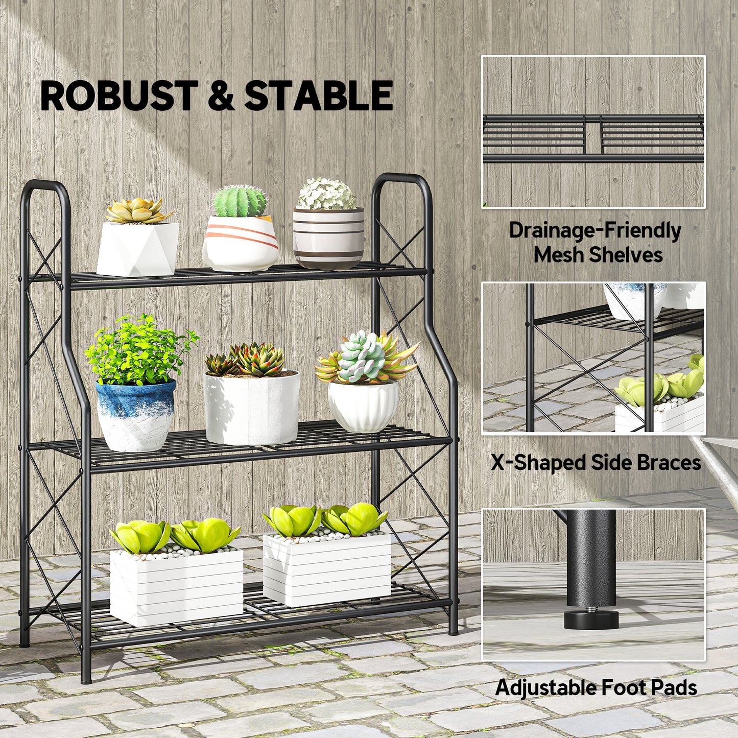 3-Tier Metal Plant Stand, Heavy Duty Ladder Shelf Potted Plants