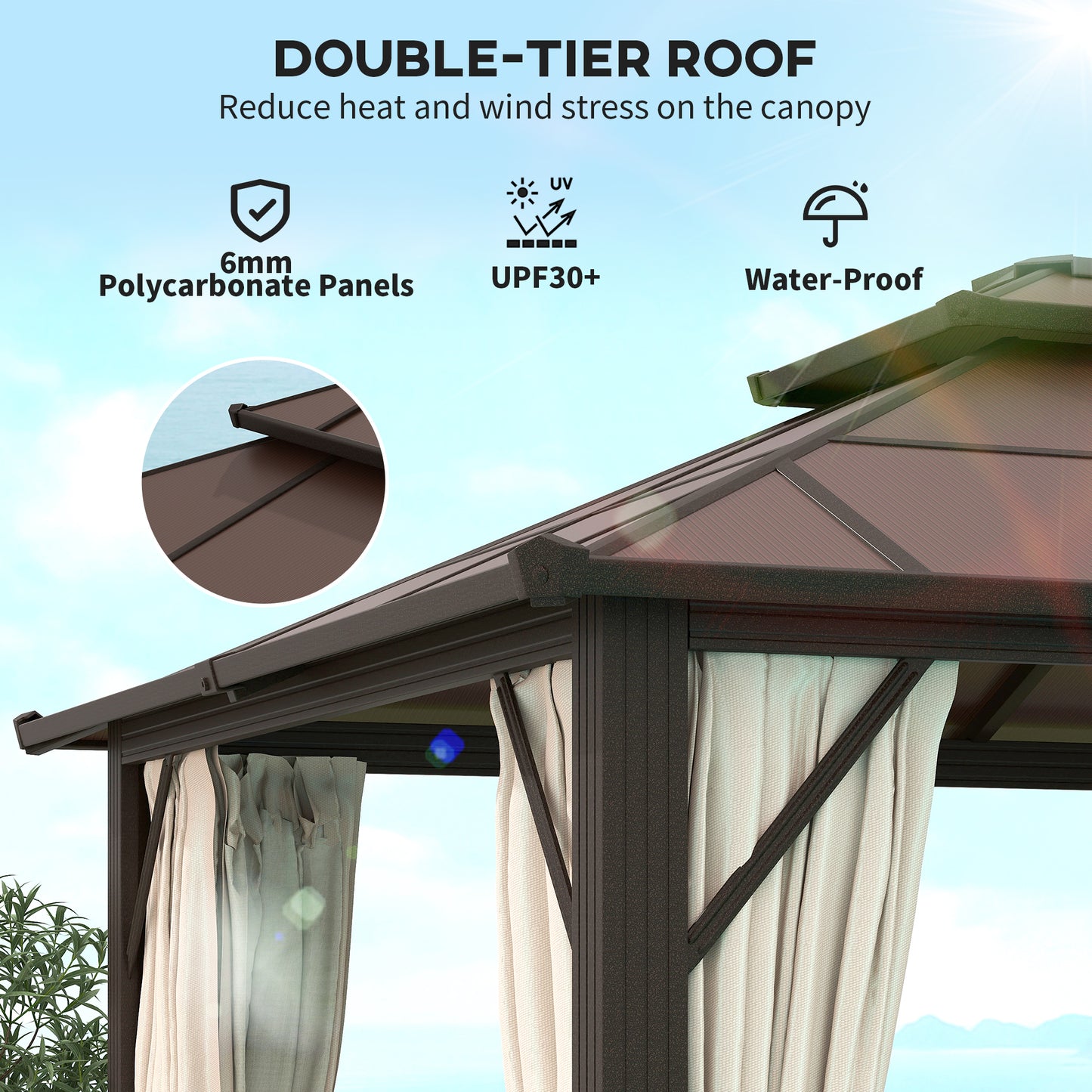 3 x 4m Hardtop Gazebo Canopy with UPF30+ Double Polycarbonate Roof