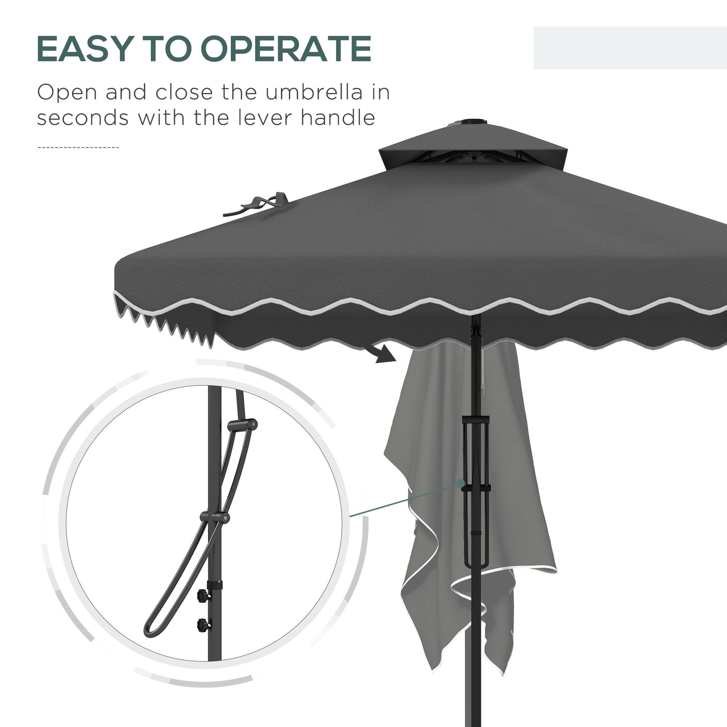 2.5m Square Double Top Garden Parasol Cantilever Umbrella with Ruffles