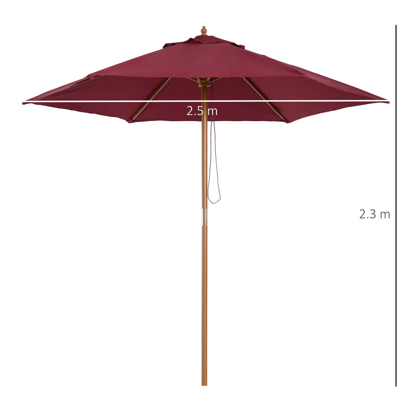 2.5m Wood Garden Parasol Sun Shade Patio Outdoor Wooden Umbrella (1)
