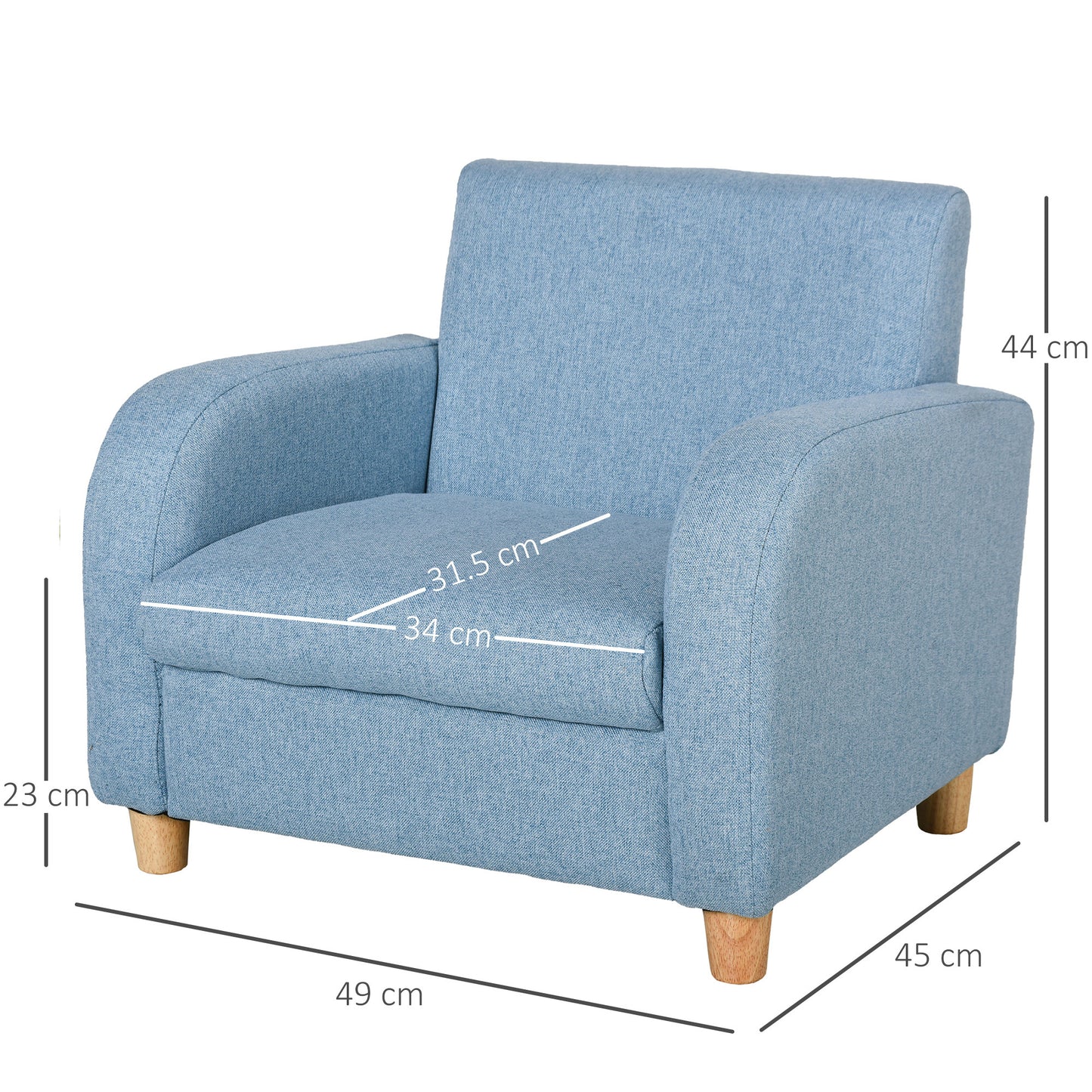 Children's Armchairs Toddler Chair Wood Frame Anti-Slip Legs High