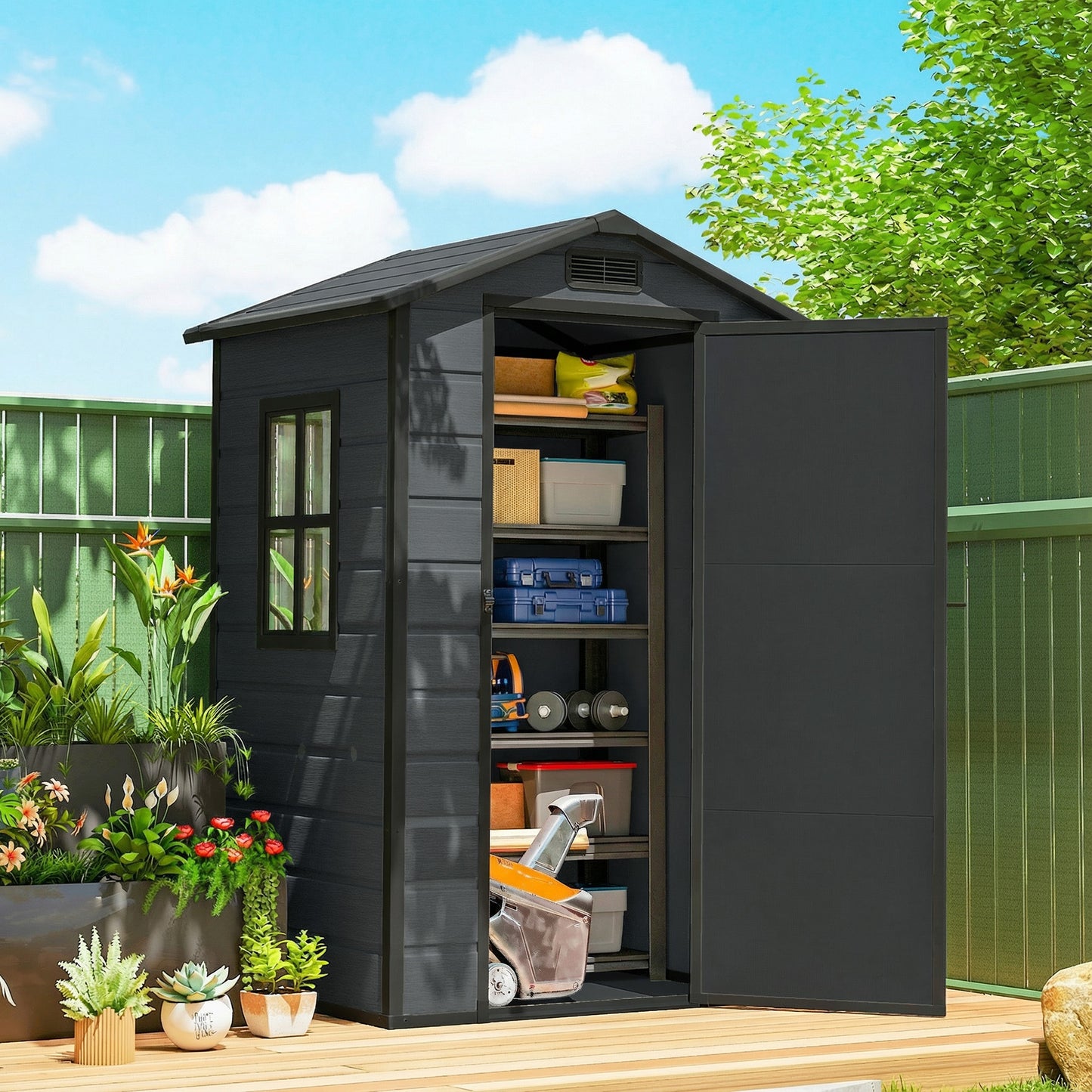 4 x 3 ft Plastic Garden Shed with Floor