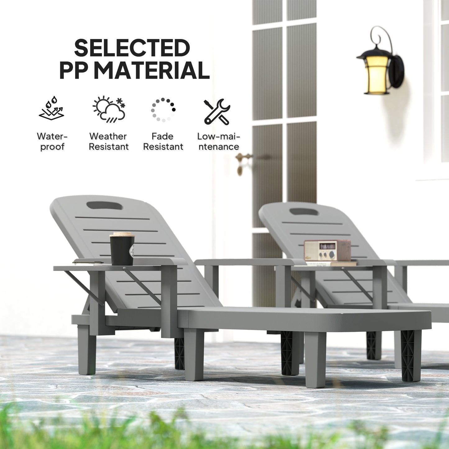 Set of 2 Resin Reclining Sun Loungers for Garden