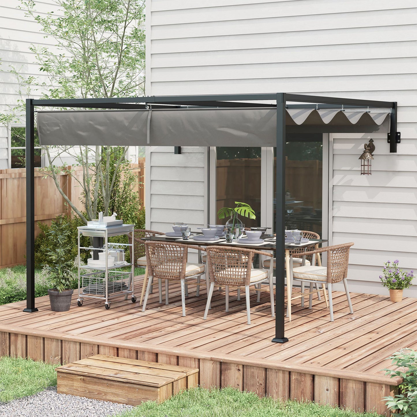 2 x 3(m) Lean To Steel Pergola, with Moving Fabric Canopy