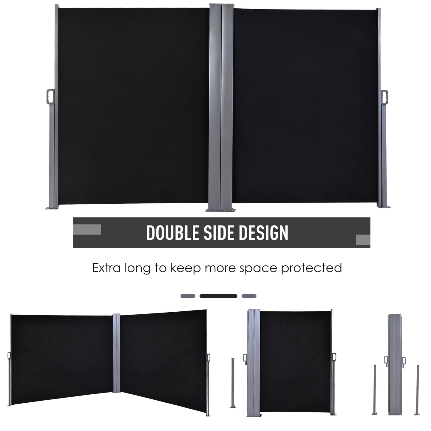 600 x 180 cm (HxL) Retractable Awning Double Canopy Side Privacy