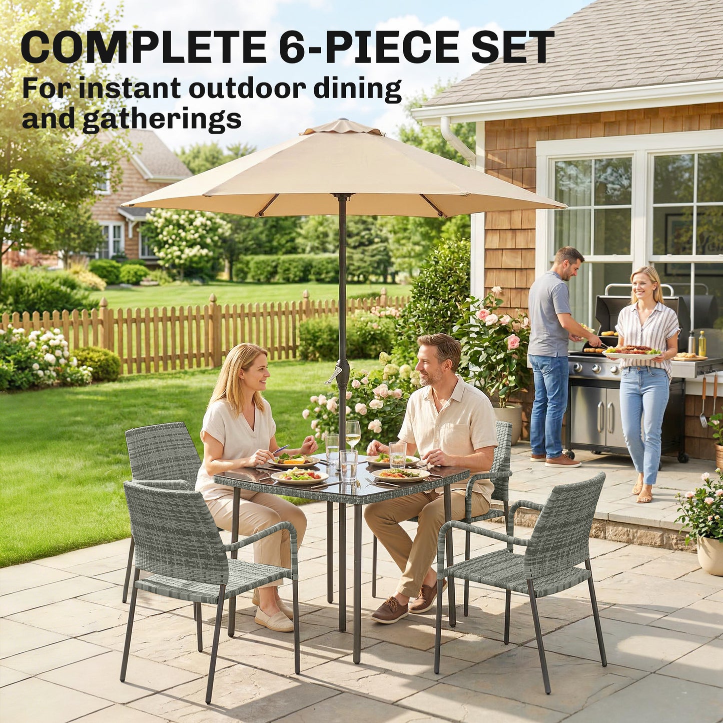 4 Seater Rattan Dining Set with Parasol