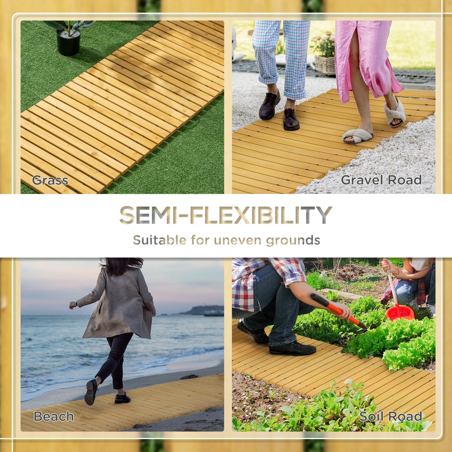 Rollable Wooden Garden Pathway Weather-Resistant Walk Way
