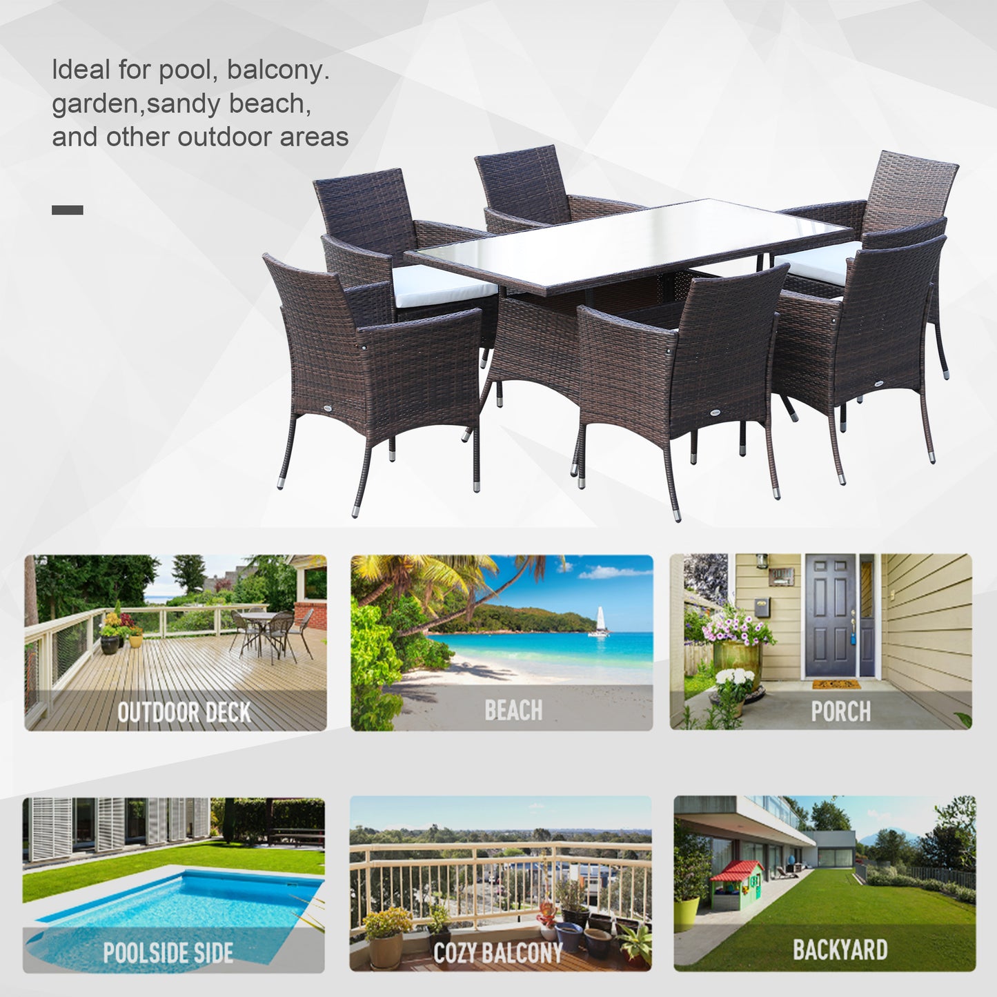6 Seater Rattan Dining Set with Cushions