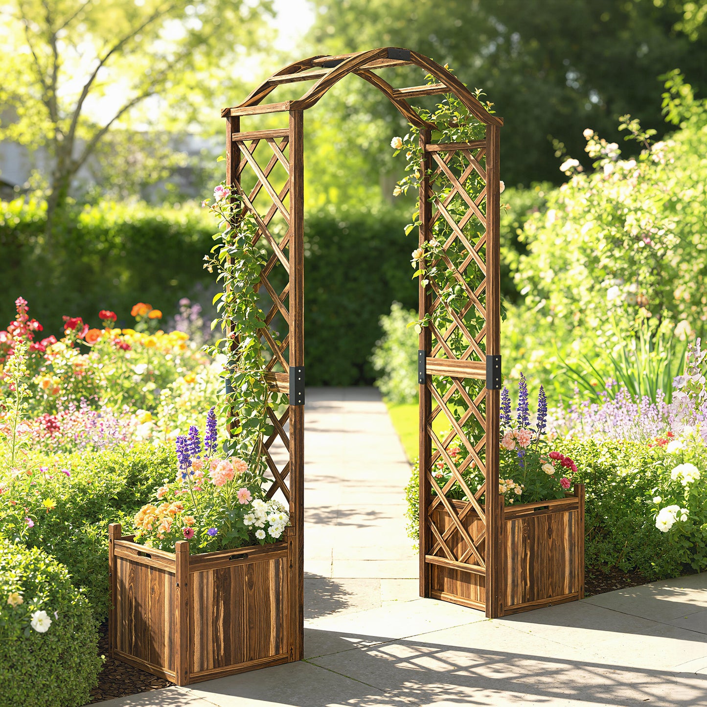 Wooden Garden Arch with 2 Planter Boxes