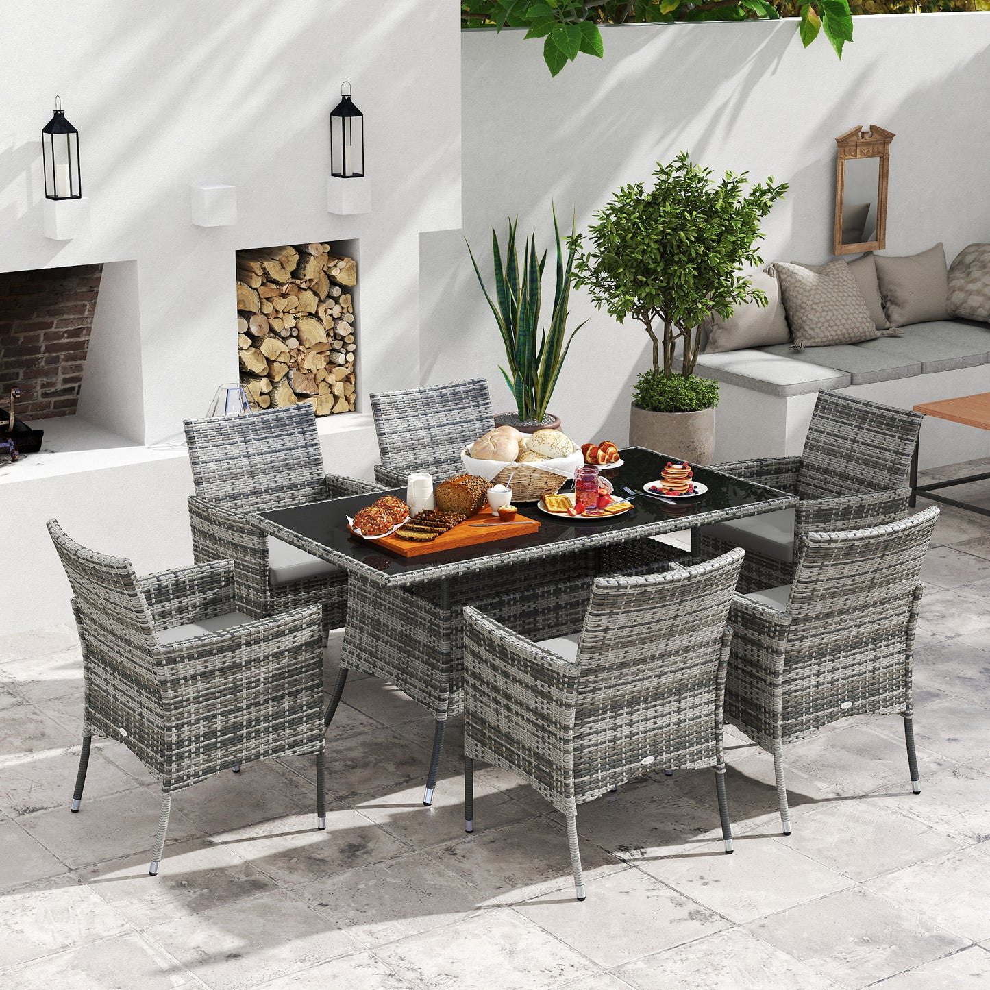 7-Piece Rattan Garden Furniture Set with Cushions